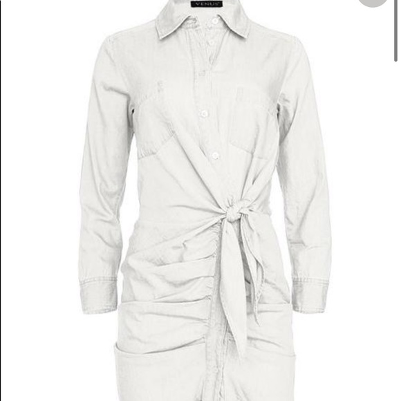 VENUS Dresses & Skirts - RUCHED DETAIL BUTTON DOWN TIE WAIST SHIRT DRESS